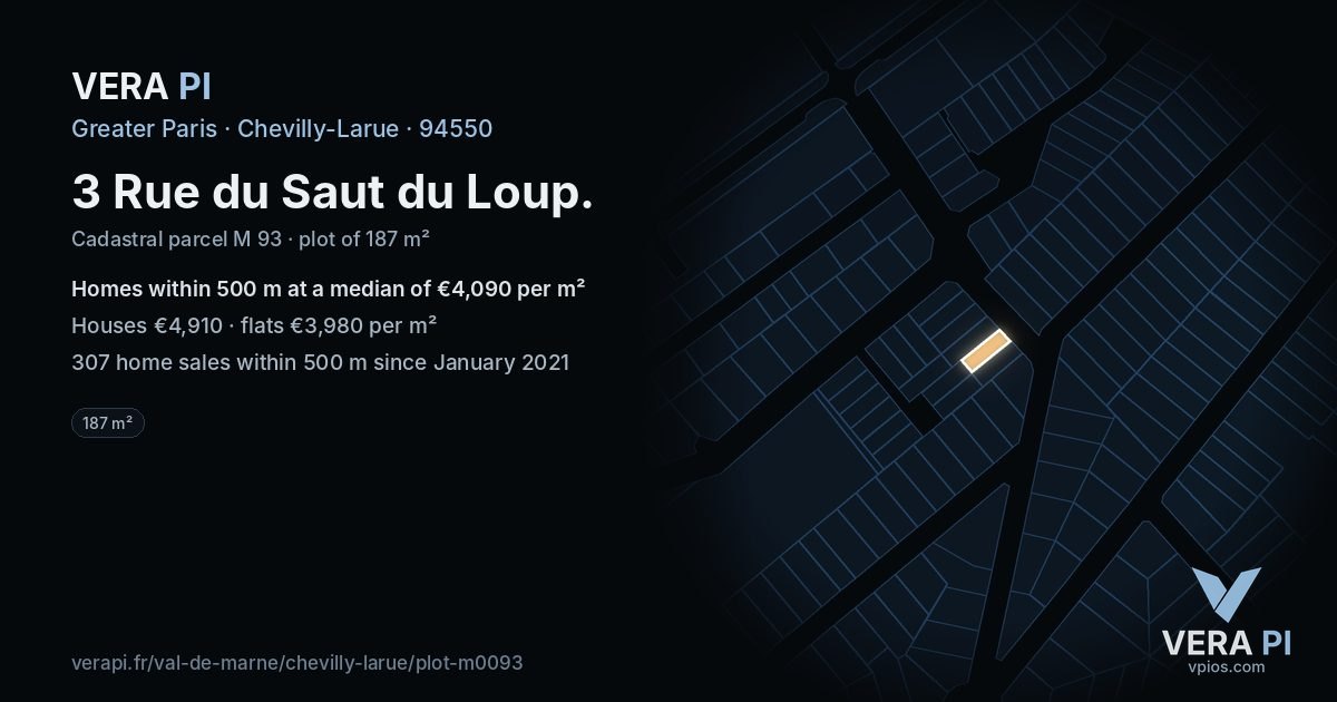 3 Rue du Saut du Loup, Chevilly-Larue at night – the plot lit, the parcels around coloured by the prices near them