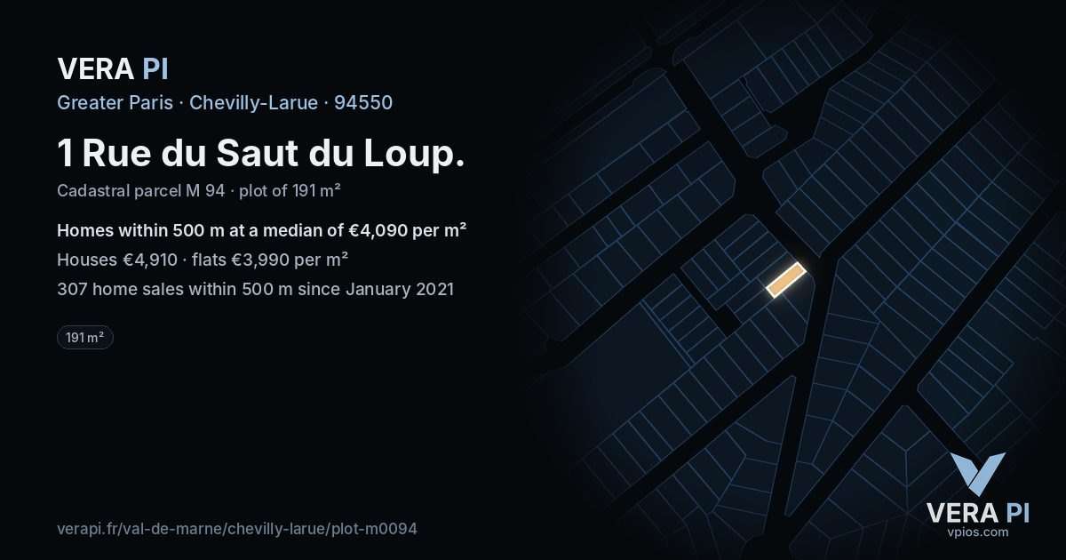 1 Rue du Saut du Loup, Chevilly-Larue at night – the plot lit, the parcels around coloured by the prices near them