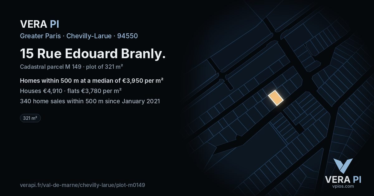 15 Rue Edouard Branly, Chevilly-Larue at night – the plot lit, the parcels around coloured by the prices near them
