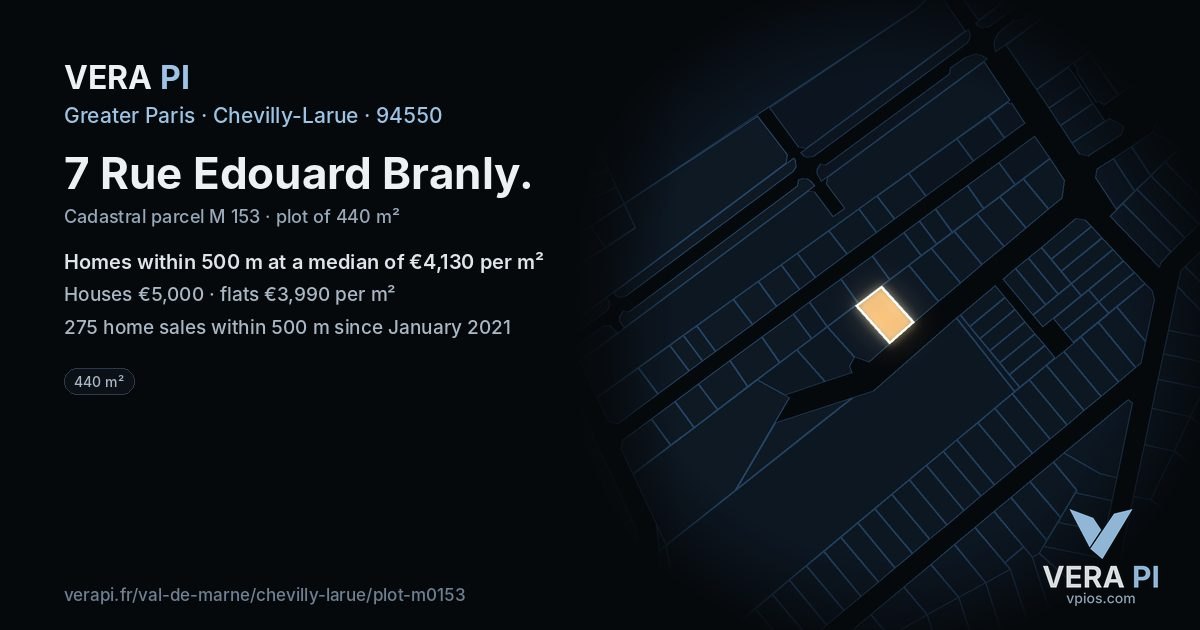 7 Rue Edouard Branly, Chevilly-Larue at night – the plot lit, the parcels around coloured by the prices near them