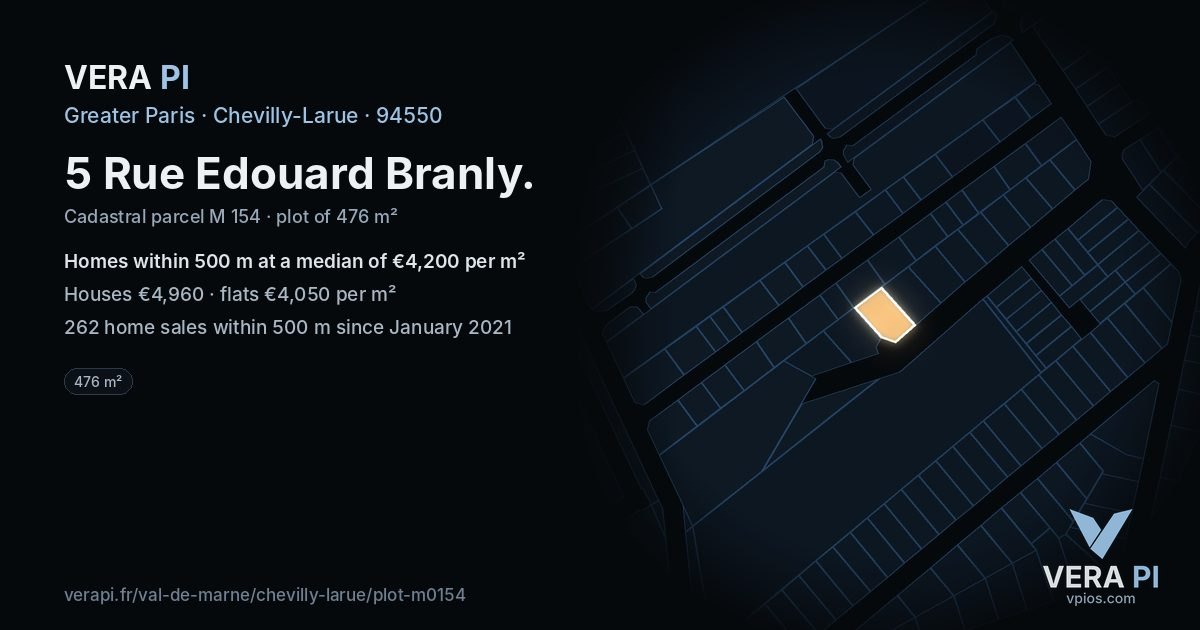 5 Rue Edouard Branly, Chevilly-Larue at night – the plot lit, the parcels around coloured by the prices near them