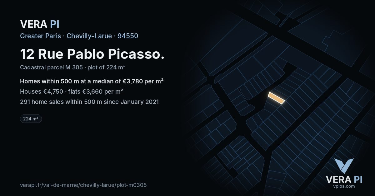 12 Rue Pablo Picasso, Chevilly-Larue at night – the plot lit, the parcels around coloured by the prices near them
