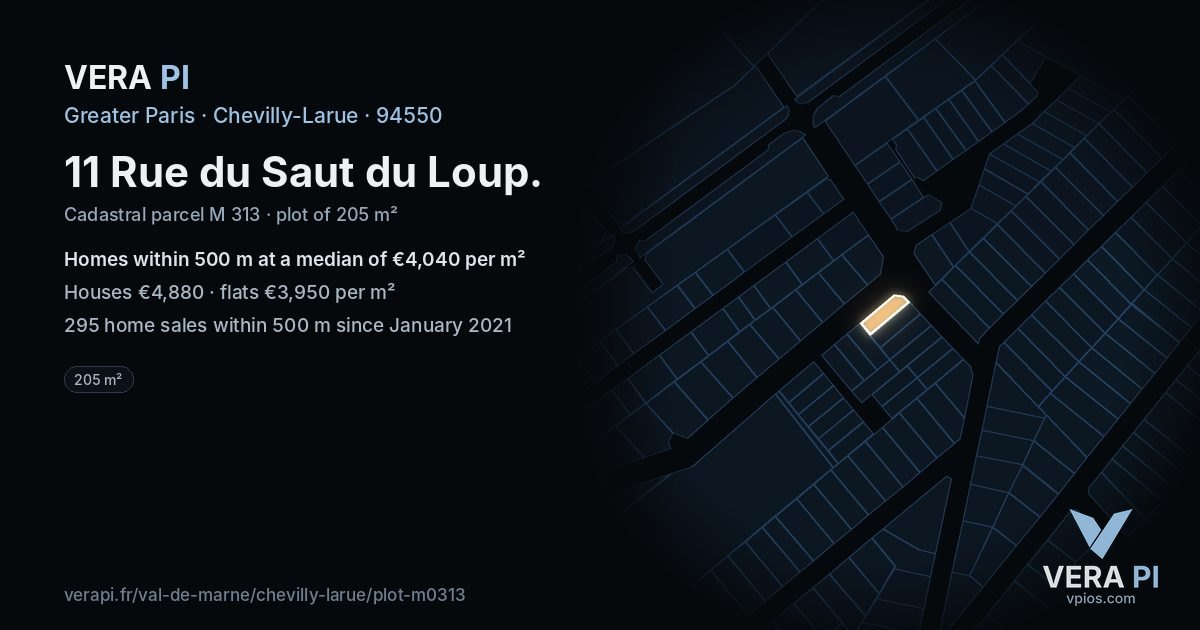 11 Rue du Saut du Loup, Chevilly-Larue at night – the plot lit, the parcels around coloured by the prices near them