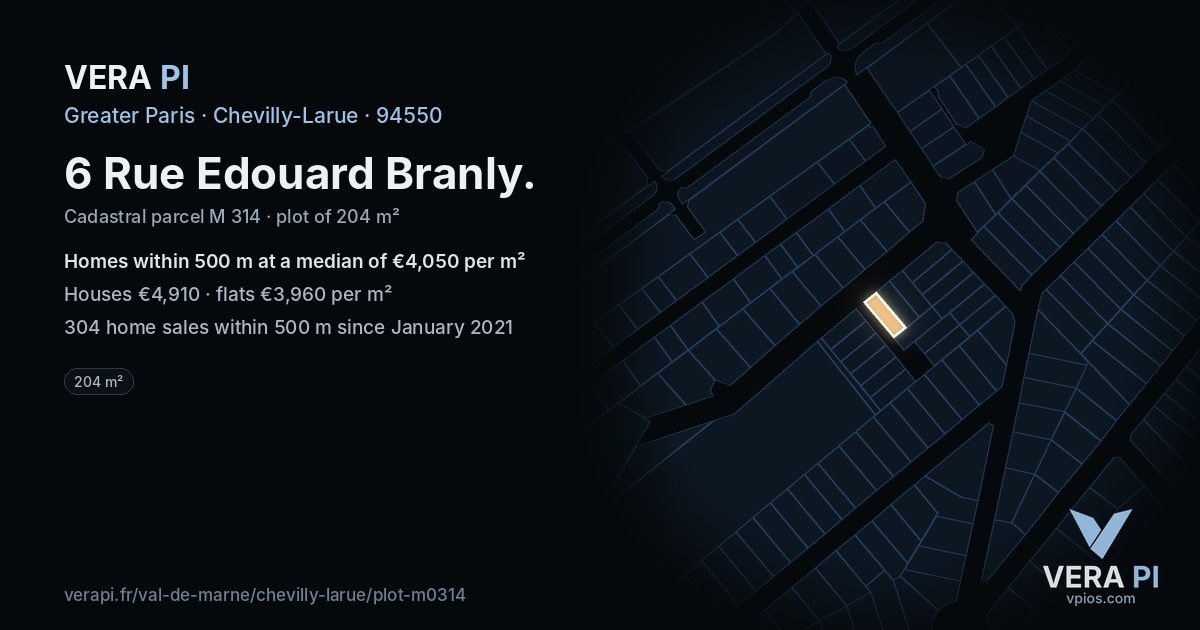 6 Rue Edouard Branly, Chevilly-Larue at night – the plot lit, the parcels around coloured by the prices near them