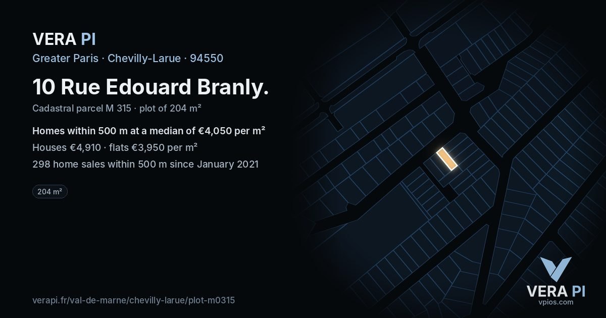 10 Rue Edouard Branly, Chevilly-Larue at night – the plot lit, the parcels around coloured by the prices near them