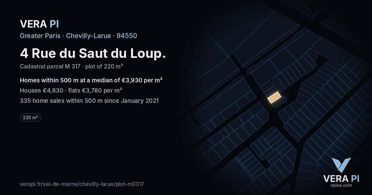 4 Rue du Saut du Loup, Chevilly-Larue at night – the plot lit, the parcels around coloured by the prices near them