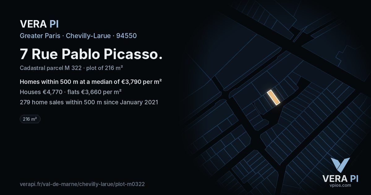 7 Rue Pablo Picasso, Chevilly-Larue at night – the plot lit, the parcels around coloured by the prices near them