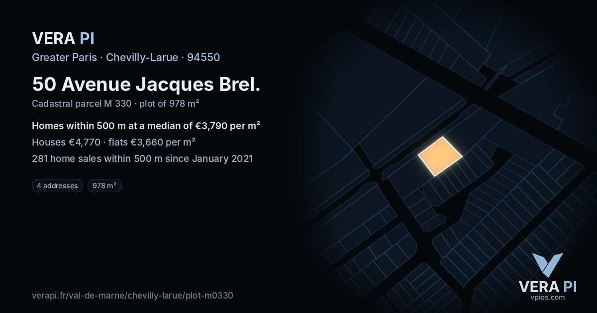 50 Avenue Jacques Brel, Chevilly-Larue at night – the plot lit, the parcels around coloured by the prices near them