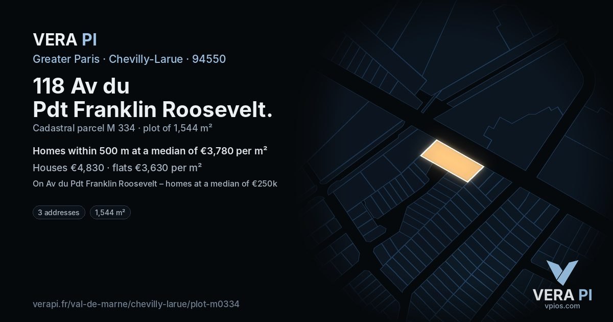118 Av du Pdt Franklin Roosevelt, Chevilly-Larue at night – the plot lit, the parcels around coloured by the prices near them