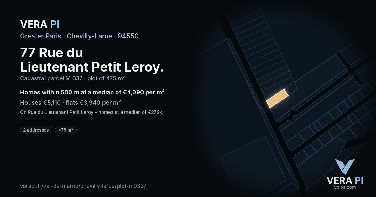 77 Rue du Lieutenant Petit Leroy, Chevilly-Larue at night – the plot lit, the parcels around coloured by the prices near them