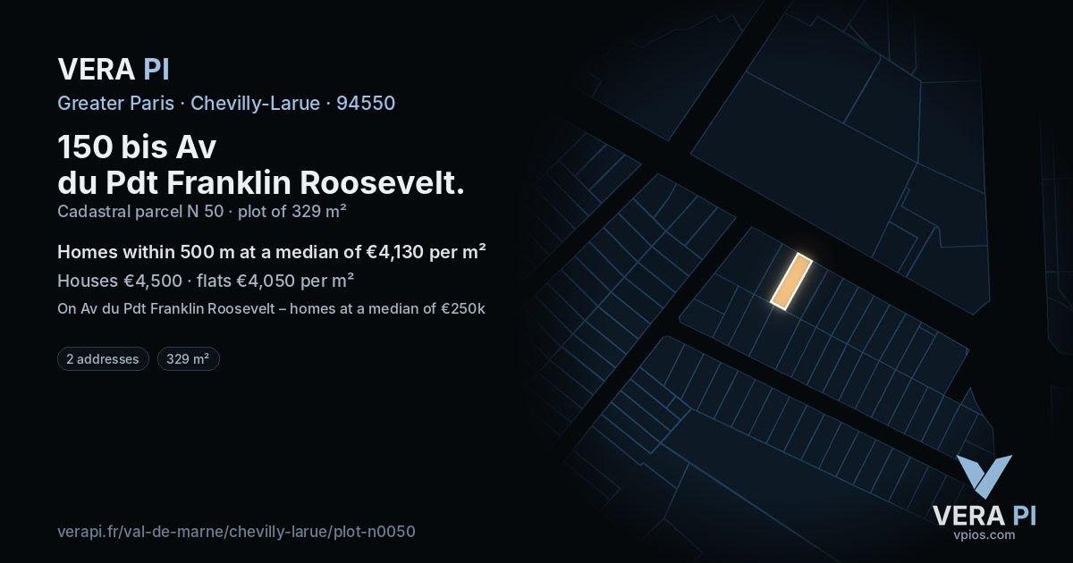 150 bis Av du Pdt Franklin Roosevelt, Chevilly-Larue at night – the plot lit, the parcels around coloured by the prices near them