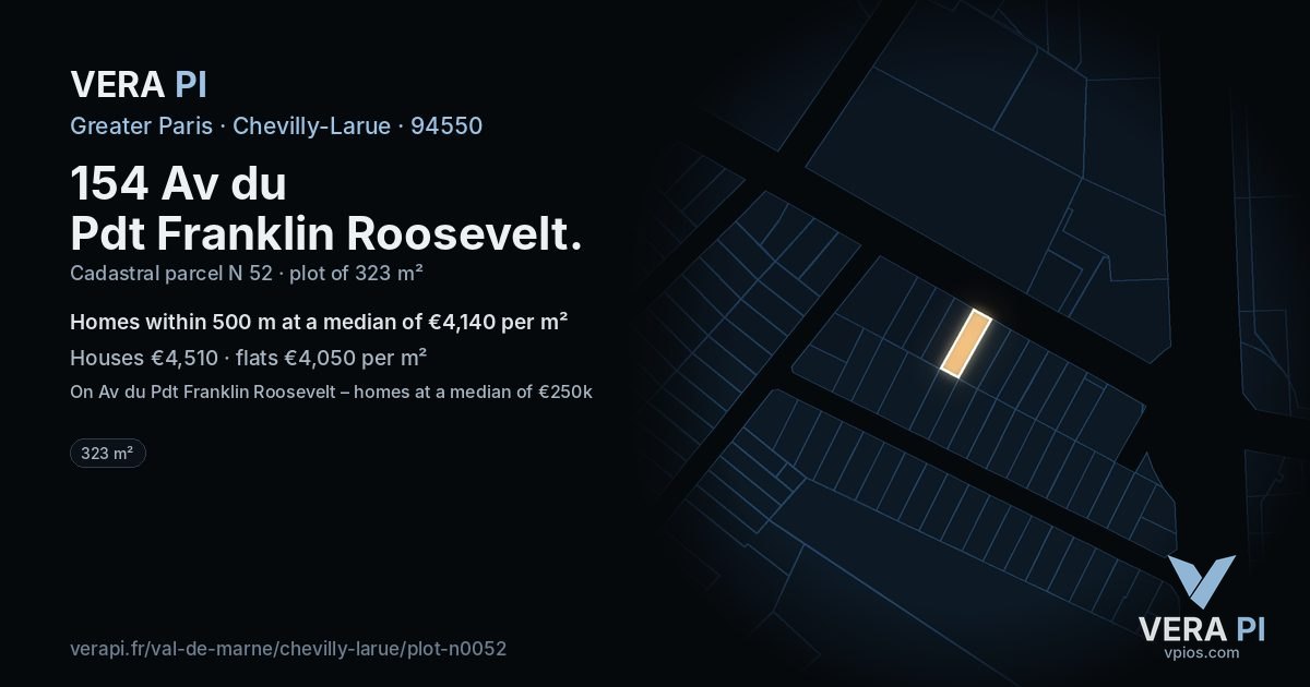 154 Av du Pdt Franklin Roosevelt, Chevilly-Larue at night – the plot lit, the parcels around coloured by the prices near them