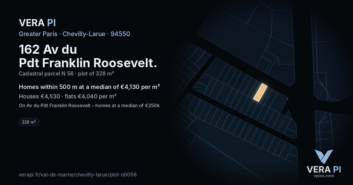 162 Av du Pdt Franklin Roosevelt, Chevilly-Larue at night – the plot lit, the parcels around coloured by the prices near them