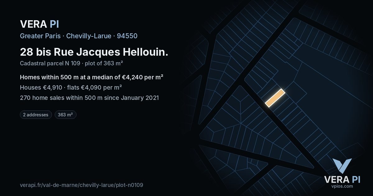 28 bis Rue Jacques Hellouin, Chevilly-Larue at night – the plot lit, the parcels around coloured by the prices near them