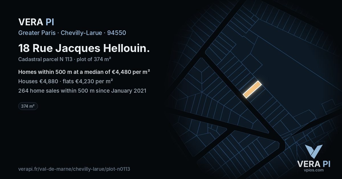 18 Rue Jacques Hellouin, Chevilly-Larue at night – the plot lit, the parcels around coloured by the prices near them