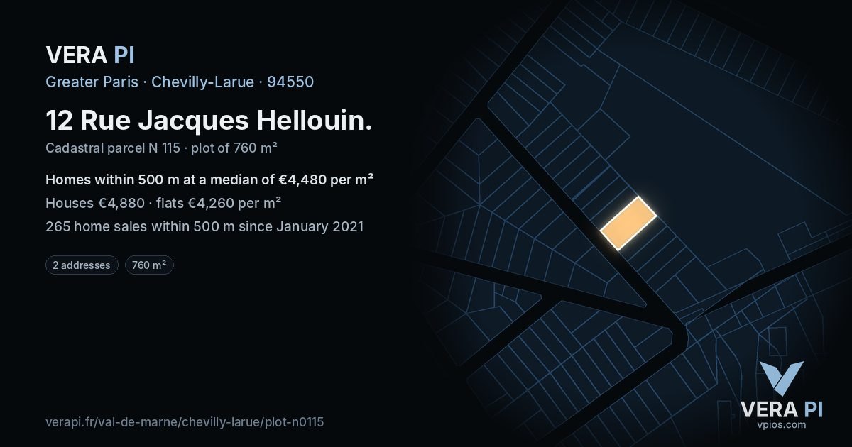12 Rue Jacques Hellouin, Chevilly-Larue at night – the plot lit, the parcels around coloured by the prices near them