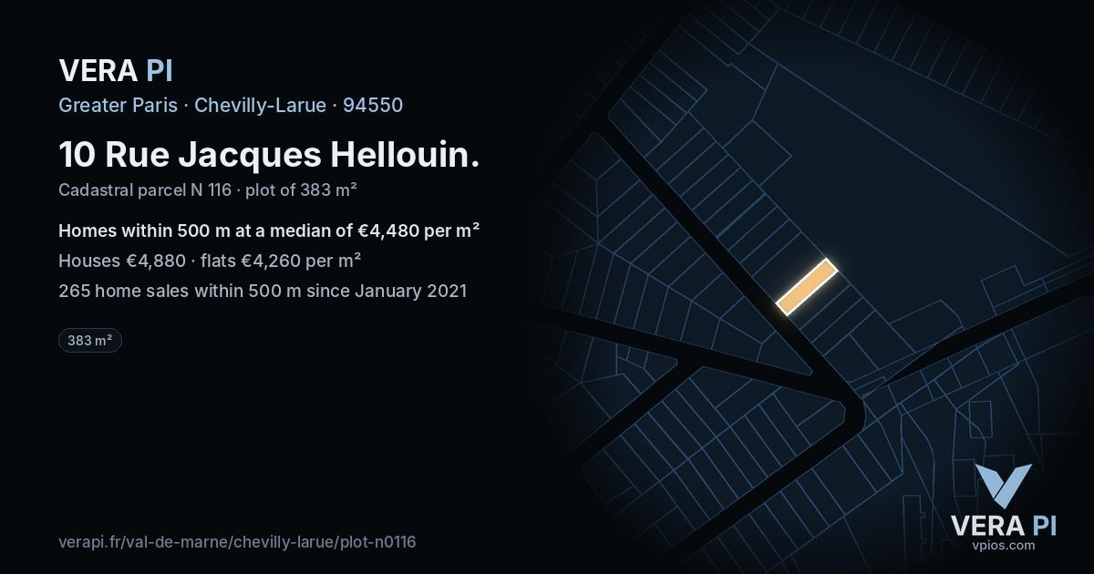 10 Rue Jacques Hellouin, Chevilly-Larue at night – the plot lit, the parcels around coloured by the prices near them