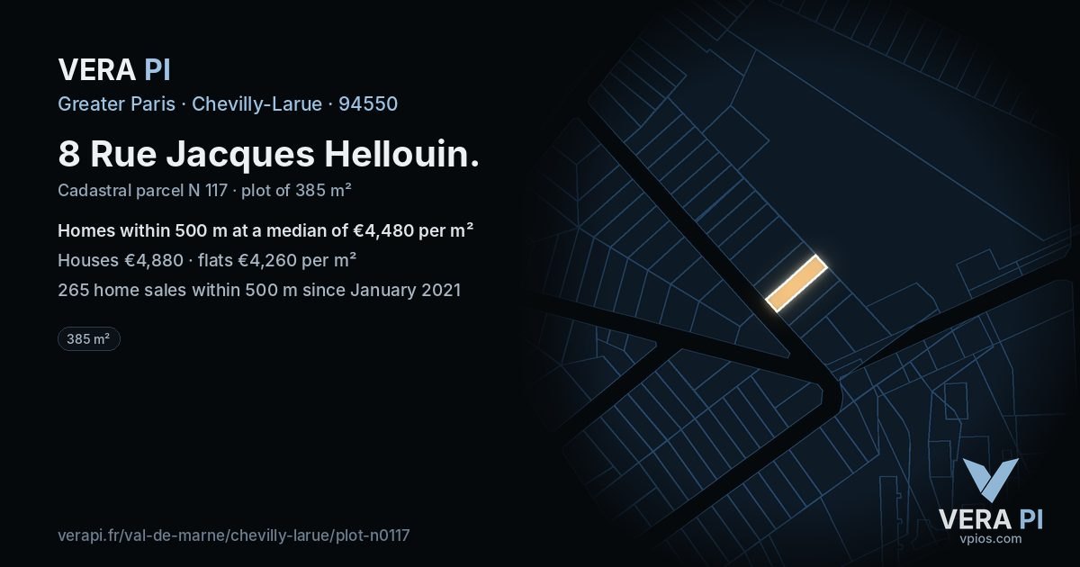 8 Rue Jacques Hellouin, Chevilly-Larue at night – the plot lit, the parcels around coloured by the prices near them