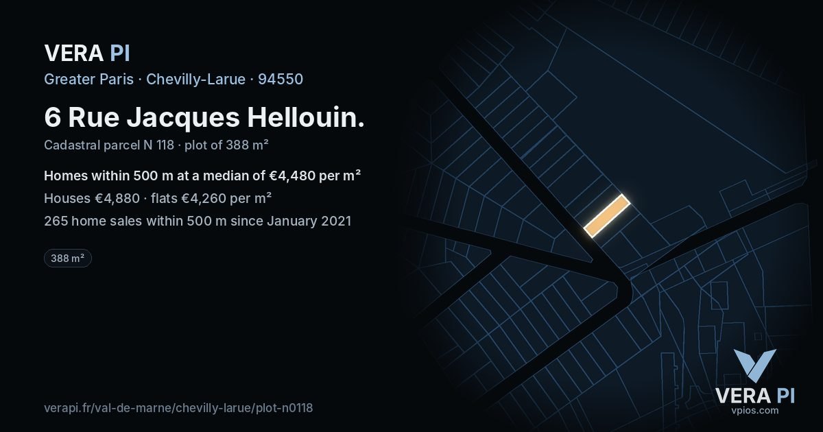 6 Rue Jacques Hellouin, Chevilly-Larue at night – the plot lit, the parcels around coloured by the prices near them