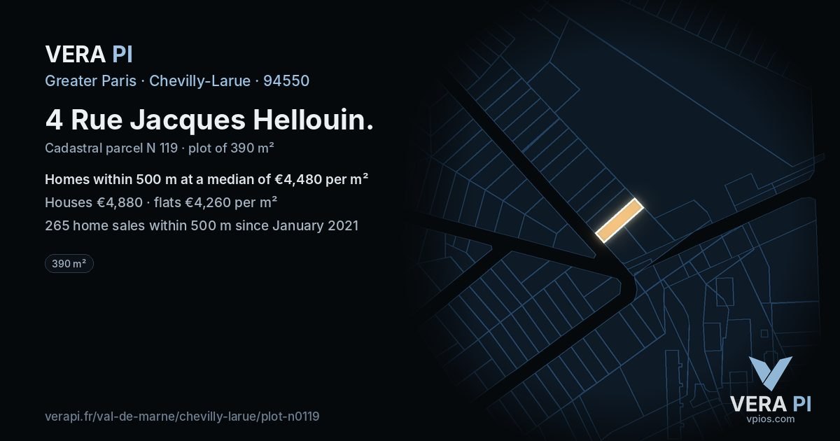4 Rue Jacques Hellouin, Chevilly-Larue at night – the plot lit, the parcels around coloured by the prices near them