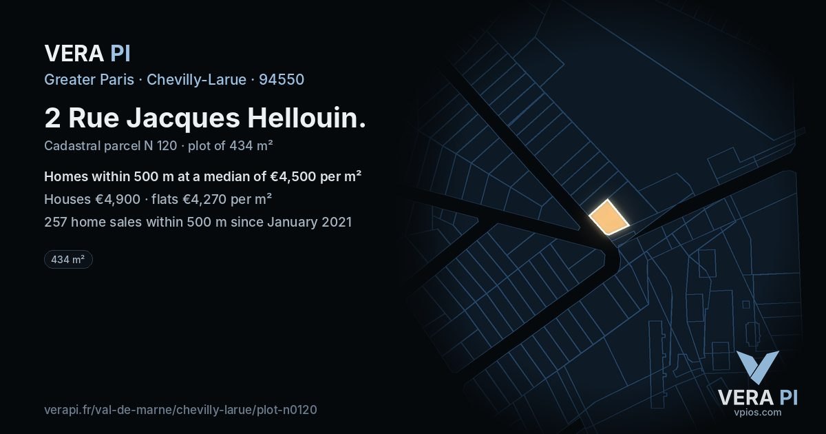 2 Rue Jacques Hellouin, Chevilly-Larue at night – the plot lit, the parcels around coloured by the prices near them
