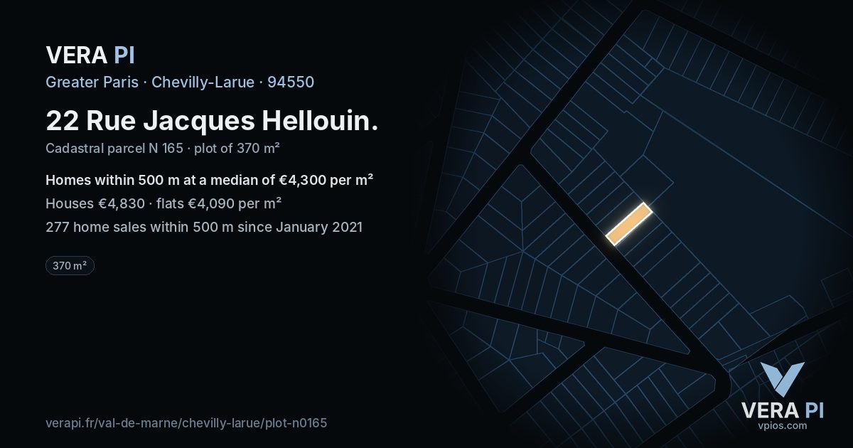 22 Rue Jacques Hellouin, Chevilly-Larue at night – the plot lit, the parcels around coloured by the prices near them