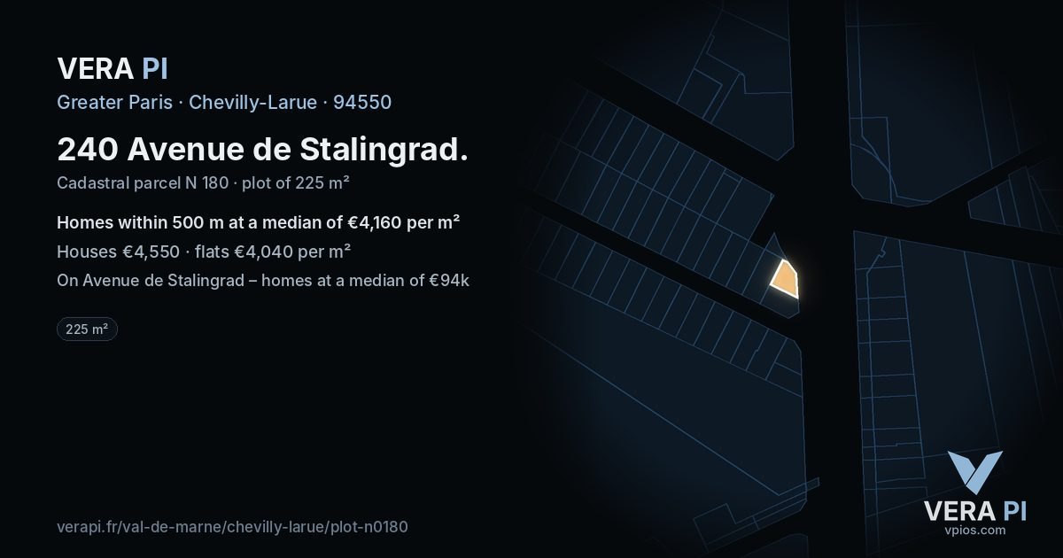 240 Avenue de Stalingrad, Chevilly-Larue at night – the plot lit, the parcels around coloured by the prices near them
