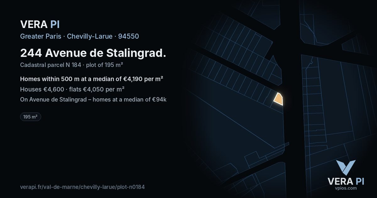 244 Avenue de Stalingrad, Chevilly-Larue at night – the plot lit, the parcels around coloured by the prices near them