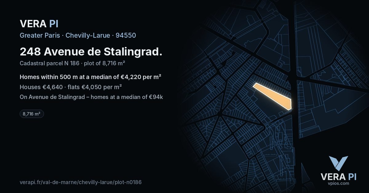 248 Avenue de Stalingrad, Chevilly-Larue at night – the plot lit, the parcels around coloured by the prices near them