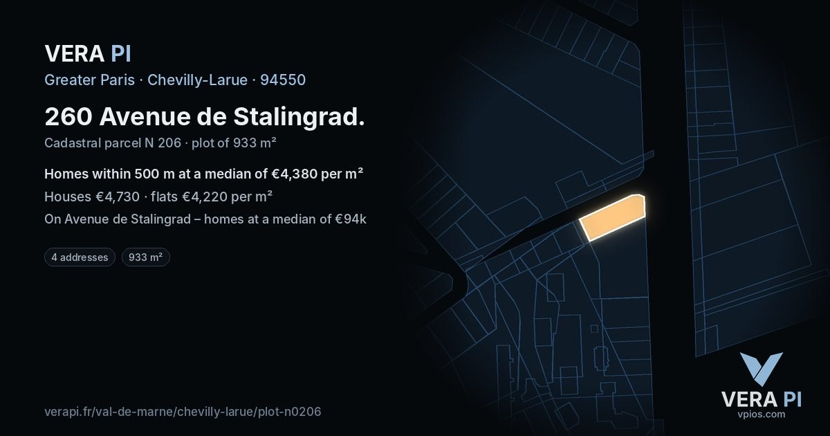 260 Avenue de Stalingrad, Chevilly-Larue at night – the plot lit, the parcels around coloured by the prices near them