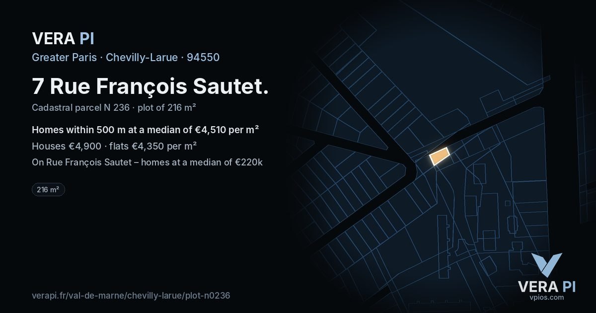 7 Rue François Sautet, Chevilly-Larue at night – the plot lit, the parcels around coloured by the prices near them