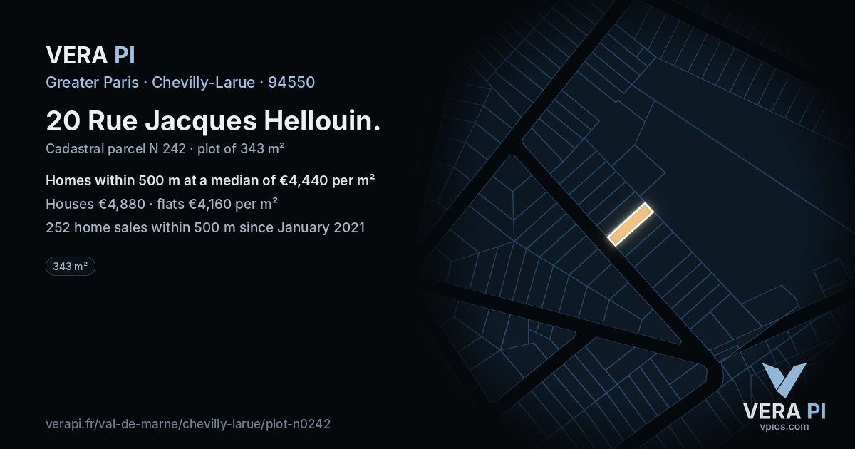 20 Rue Jacques Hellouin, Chevilly-Larue at night – the plot lit, the parcels around coloured by the prices near them
