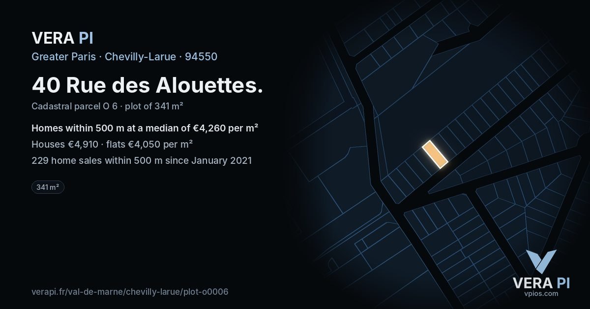 40 Rue des Alouettes, Chevilly-Larue at night – the plot lit, the parcels around coloured by the prices near them