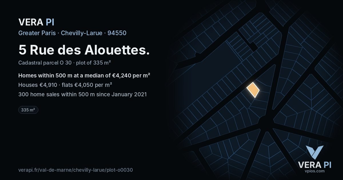 5 Rue des Alouettes, Chevilly-Larue at night – the plot lit, the parcels around coloured by the prices near them