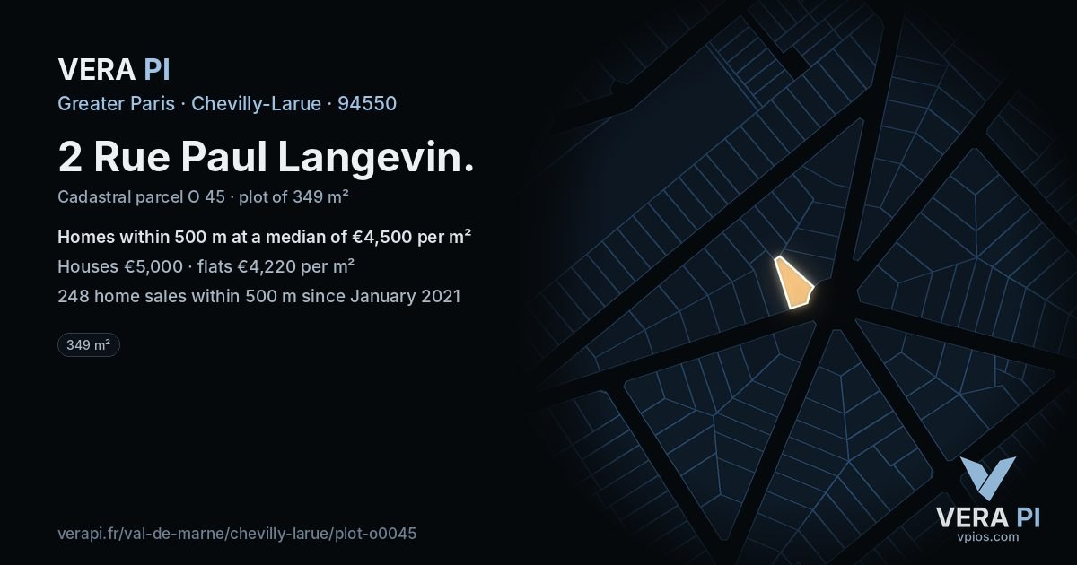 2 Rue Paul Langevin, Chevilly-Larue at night – the plot lit, the parcels around coloured by the prices near them