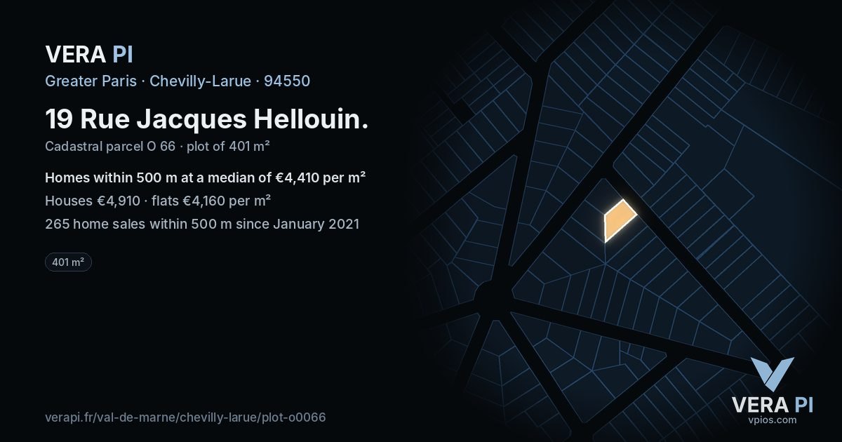 19 Rue Jacques Hellouin, Chevilly-Larue at night – the plot lit, the parcels around coloured by the prices near them