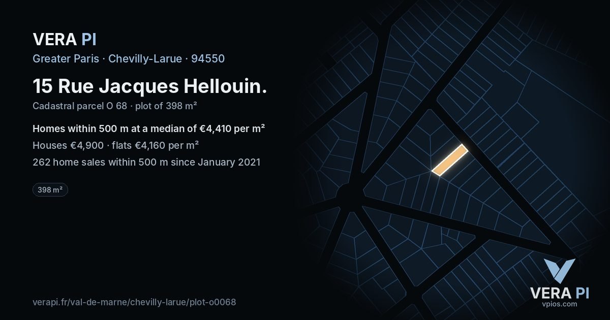 15 Rue Jacques Hellouin, Chevilly-Larue at night – the plot lit, the parcels around coloured by the prices near them