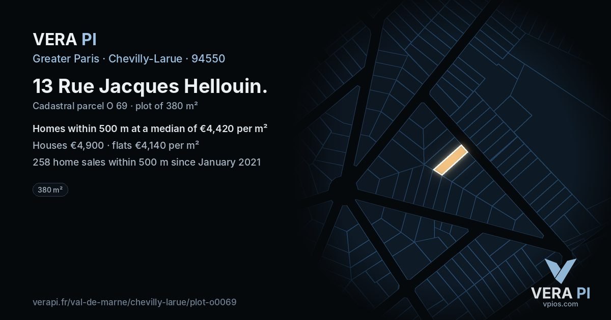 13 Rue Jacques Hellouin, Chevilly-Larue at night – the plot lit, the parcels around coloured by the prices near them