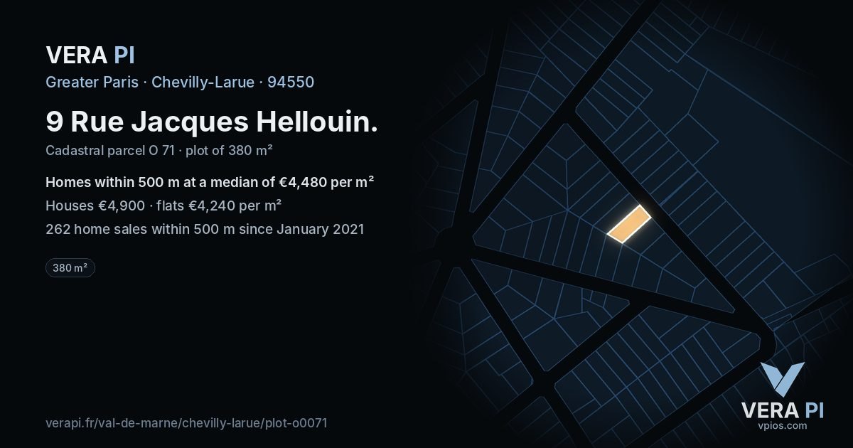 9 Rue Jacques Hellouin, Chevilly-Larue at night – the plot lit, the parcels around coloured by the prices near them