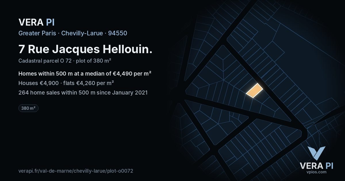 7 Rue Jacques Hellouin, Chevilly-Larue at night – the plot lit, the parcels around coloured by the prices near them