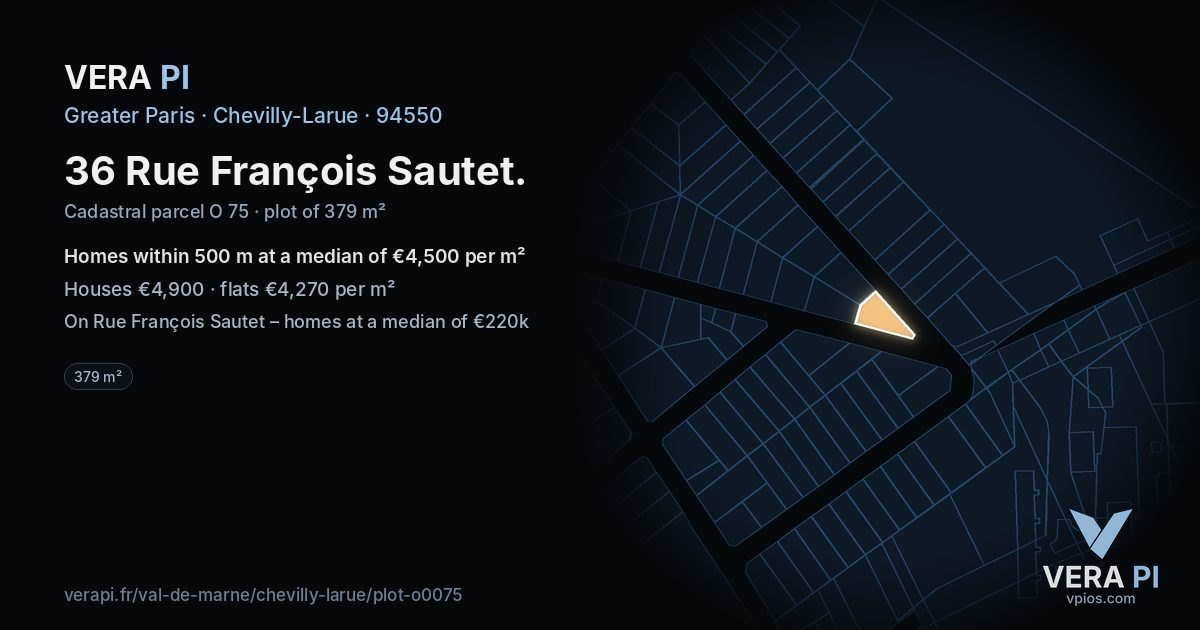 36 Rue François Sautet, Chevilly-Larue at night – the plot lit, the parcels around coloured by the prices near them
