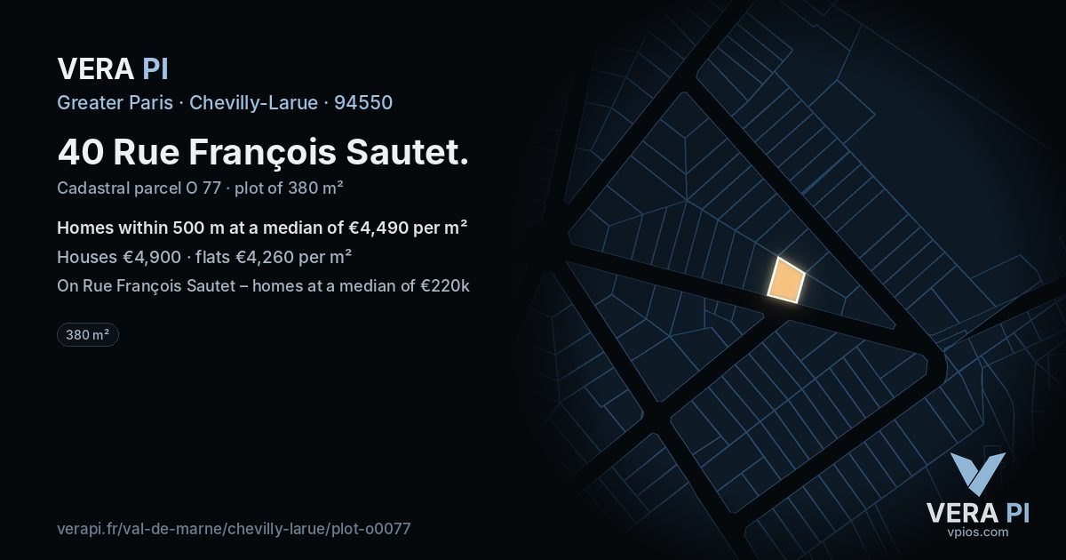 40 Rue François Sautet, Chevilly-Larue at night – the plot lit, the parcels around coloured by the prices near them