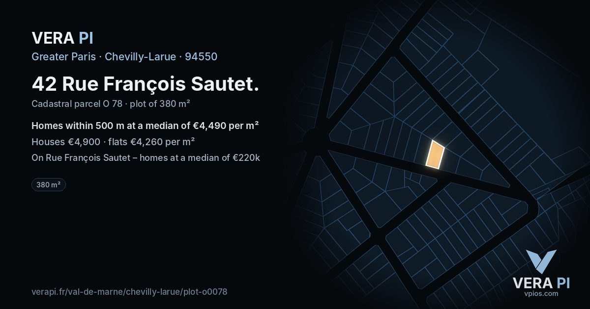 42 Rue François Sautet, Chevilly-Larue at night – the plot lit, the parcels around coloured by the prices near them