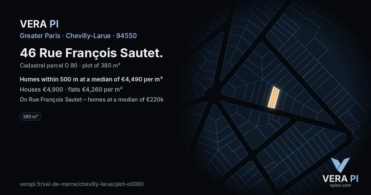 46 Rue François Sautet, Chevilly-Larue at night – the plot lit, the parcels around coloured by the prices near them