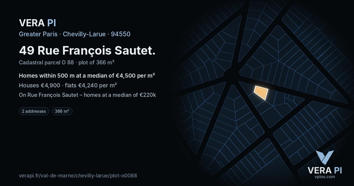 49 Rue François Sautet, Chevilly-Larue at night – the plot lit, the parcels around coloured by the prices near them