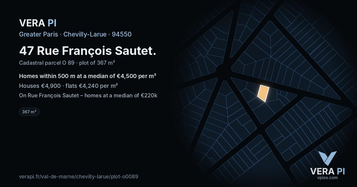 47 Rue François Sautet, Chevilly-Larue at night – the plot lit, the parcels around coloured by the prices near them
