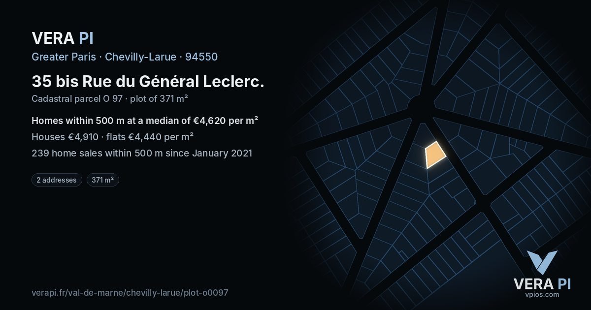 35 bis Rue du Général Leclerc, Chevilly-Larue at night – the plot lit, the parcels around coloured by the prices near them