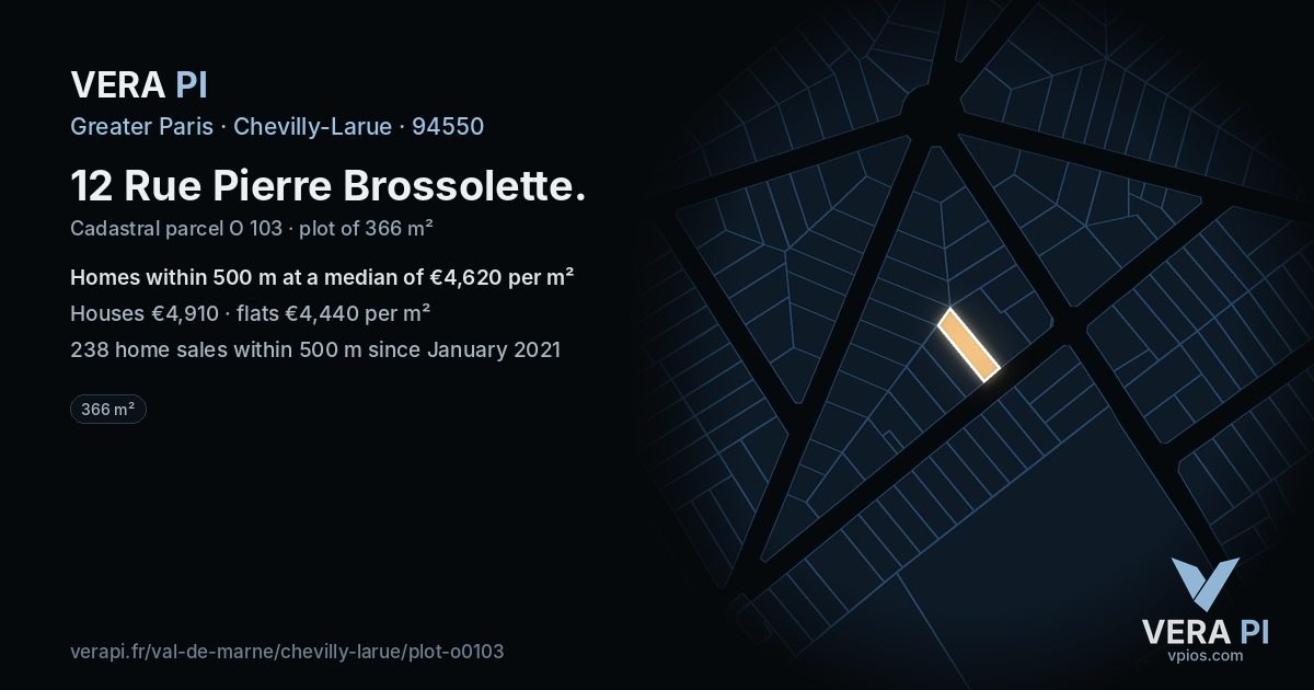 12 Rue Pierre Brossolette, Chevilly-Larue at night – the plot lit, the parcels around coloured by the prices near them