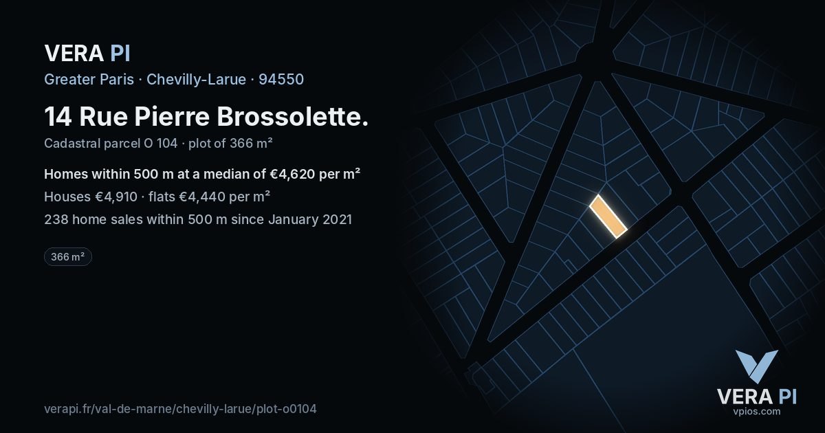 14 Rue Pierre Brossolette, Chevilly-Larue at night – the plot lit, the parcels around coloured by the prices near them
