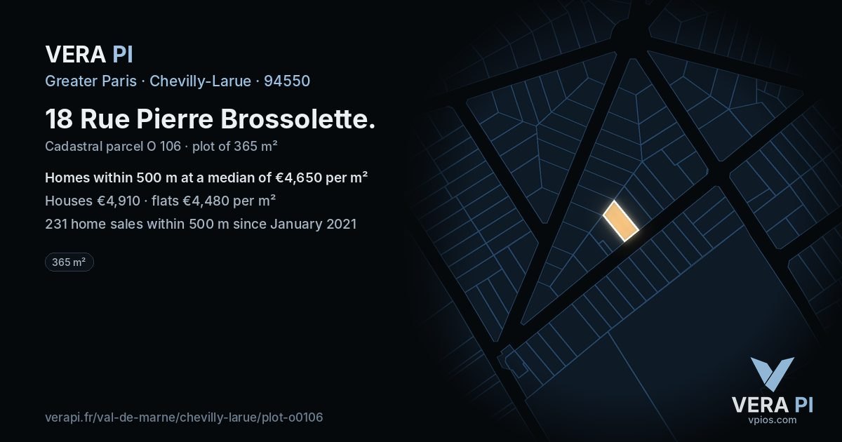 18 Rue Pierre Brossolette, Chevilly-Larue at night – the plot lit, the parcels around coloured by the prices near them